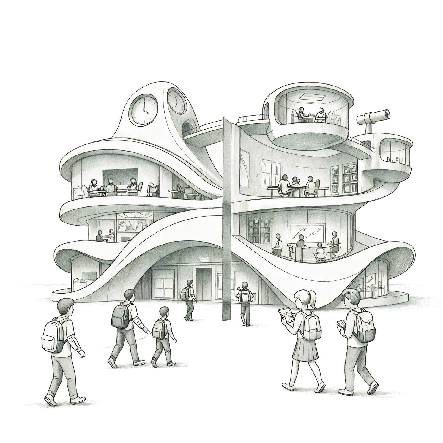 Ilustración original de la escuela en Multifaceticidad